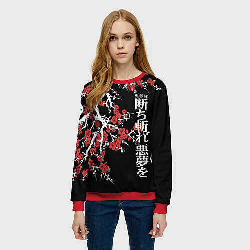 Женский свитшот Корпус бойни демонов - цветущая сакура / 3D-Красный – фото 3
