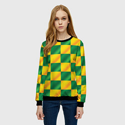 Свитшот женский Желтый и зеленый геометрический паттерн, цвет: 3D-черный — фото 2