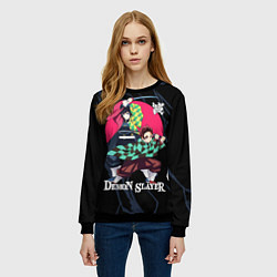 Свитшот женский Гию Томиока и Танджиро Камадо, цвет: 3D-черный — фото 2