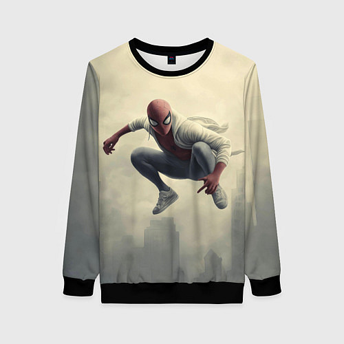 Женский свитшот Человек паук в прыжке / 3D-Черный – фото 1