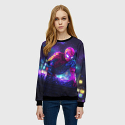 Свитшот женский Человек-паук неоновый свет, цвет: 3D-черный — фото 2