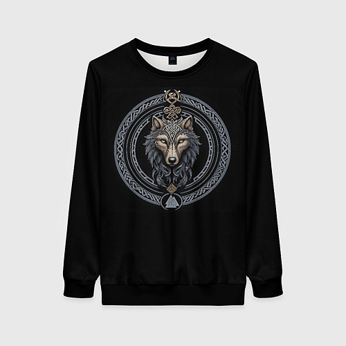 Женский свитшот Волк - талисман с символикой / 3D-Черный – фото 1