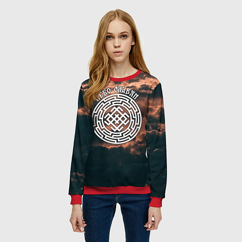 Женский свитшот Белобог - небо славян / 3D-Красный – фото 3