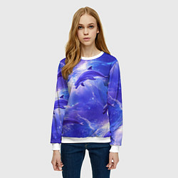 Свитшот женский Дельфины в волшебном море паттерн, цвет: 3D-белый — фото 2