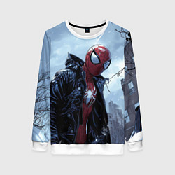 Свитшот женский Человек-паук в куртке, цвет: 3D-белый