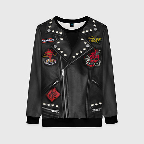 Женский свитшот Косуха с нашивкой самурая киберпанк / 3D-Черный – фото 1