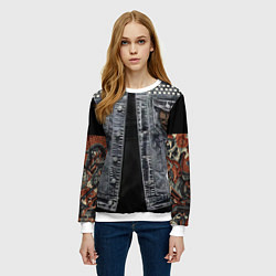 Свитшот женский Джинсовка с черепом и татуировкой дракона, цвет: 3D-белый — фото 2