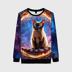 Свитшот женский Сиамская кошка в космосе, цвет: 3D-черный