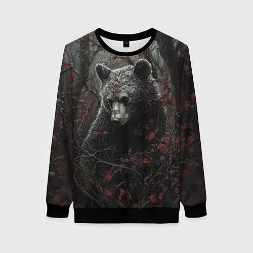 Женский свитшот Бурый мишка в дремучем лесу / 3D-Черный – фото 1