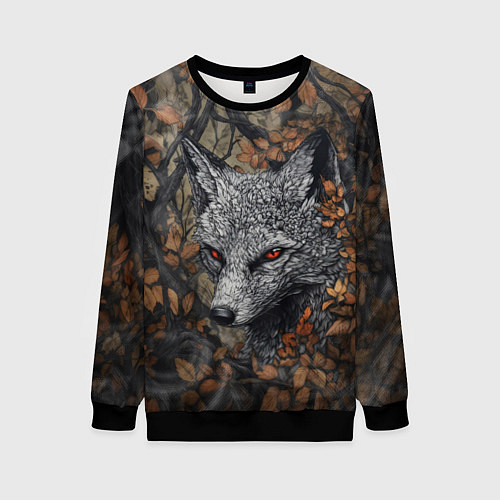 Женский свитшот Хищный серый лис / 3D-Черный – фото 1