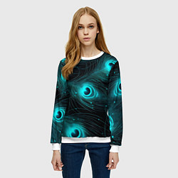 Свитшот женский Светящиеся перья павлина паттерн, цвет: 3D-белый — фото 2
