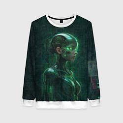 Женский свитшот Девушка-андроид в зелёных тонах