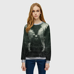 Свитшот женский Ретро иллюстрация паровоза, цвет: 3D-меланж — фото 2