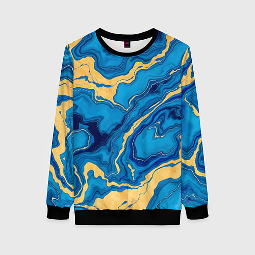 Женский свитшот Синий мрамор с золотом / 3D-Черный – фото 1