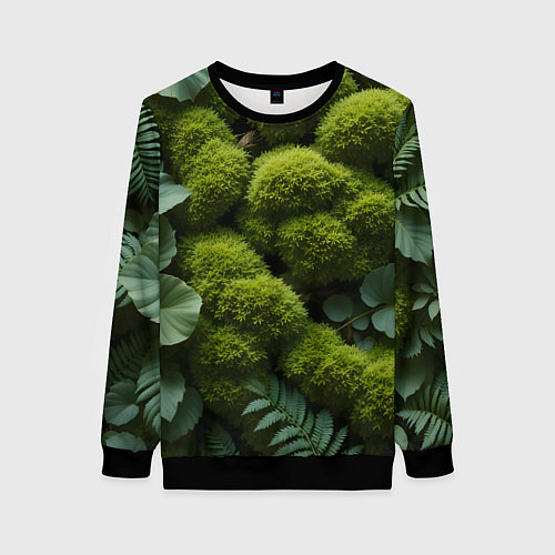 Женский свитшот Зеленый мох и листья / 3D-Черный – фото 1