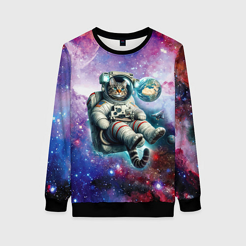 Женский свитшот Brave cat in space - ai art / 3D-Черный – фото 1
