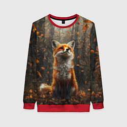 Женский свитшот Довольный лис в лесной чаще