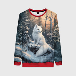 Женский свитшот Белый лисенок в зимнем лесу