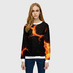 Свитшот женский Оранжевый разлом на черной текстуре, цвет: 3D-белый — фото 2