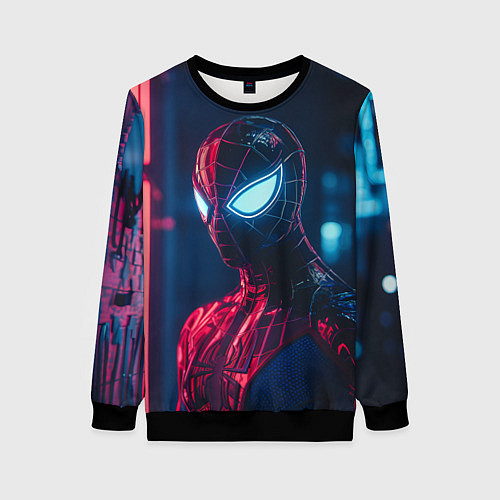 Женский свитшот Человек-паук с неоновыми глазами / 3D-Черный – фото 1