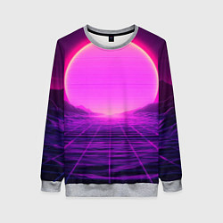 Женский свитшот Синтвейв ретровейв неоновый узор и солнце