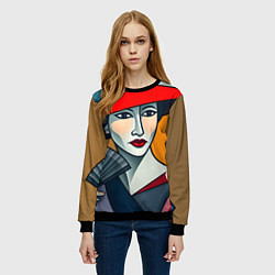 Свитшот женский Дама с веером, цвет: 3D-черный — фото 2