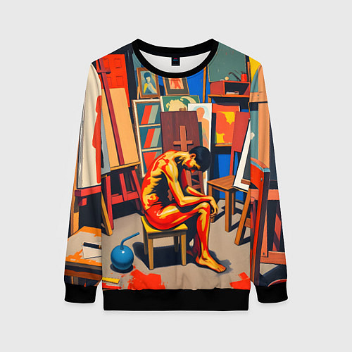 Женский свитшот Художник в мастерской / 3D-Черный – фото 1