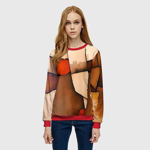 Женский свитшот Фрагментированная композиция / 3D-Красный – фото 3