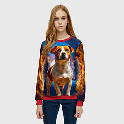 Свитшот женский Джек Рассел терьер в космосе, цвет: 3D-красный — фото 2