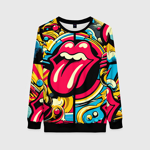 Женский свитшот Rolling Stones logo - pop art pattern / 3D-Черный – фото 1