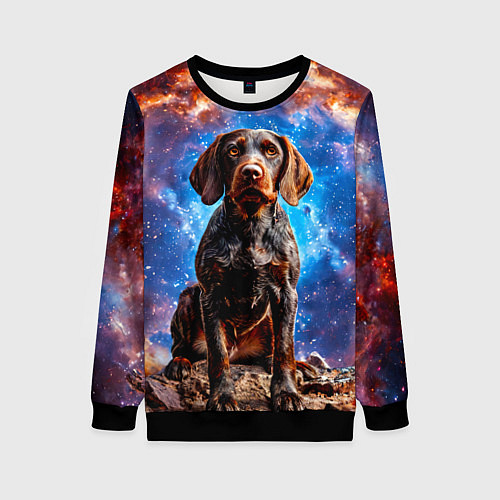 Женский свитшот Дратхаар в космосе / 3D-Черный – фото 1