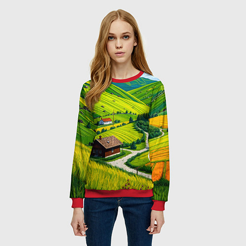 Женский свитшот Русская душа и поле / 3D-Красный – фото 3