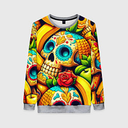 Женский свитшот Colorfull skulls and bananas - pop art pattern