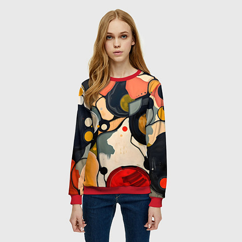 Женский свитшот Абстракция с кругами и краской / 3D-Красный – фото 3
