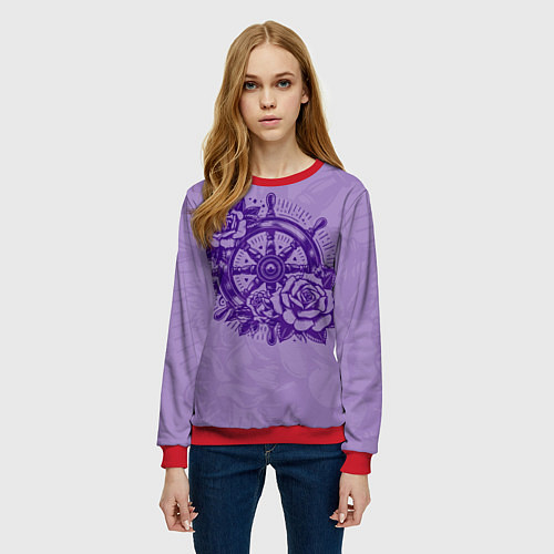 Женский свитшот Штурвал в розах / 3D-Красный – фото 3