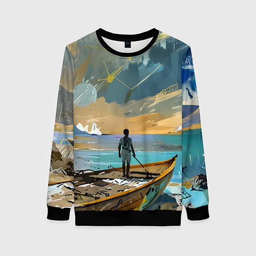 Женский свитшот Мальчик и лодка / 3D-Черный – фото 1