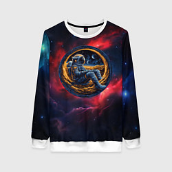 Свитшот женский Космонавт сидит в луне, цвет: 3D-белый