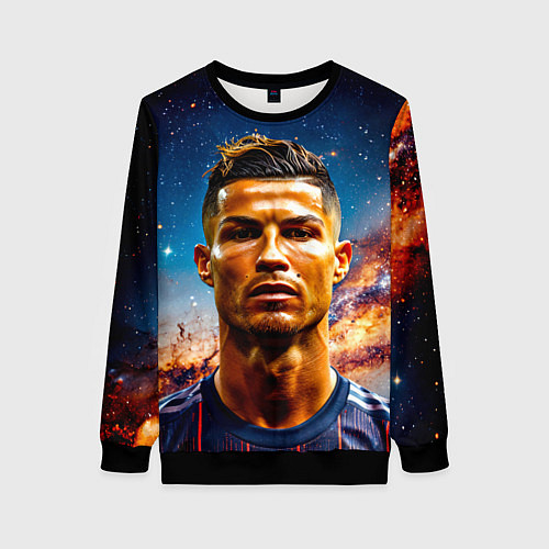 Женский свитшот Криштиану Роналду в космосе / 3D-Черный – фото 1
