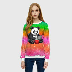 Свитшот женский Панда с кофе за ноутом, цвет: 3D-белый — фото 2