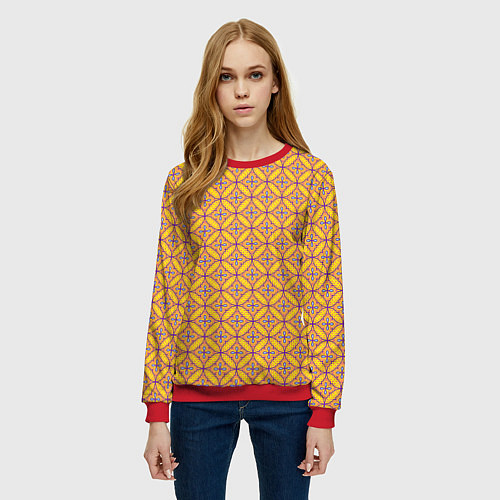 Женский свитшот Красочный орнамент в восточном стиле / 3D-Красный – фото 3