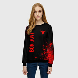 Свитшот женский Bon Jovi - red gradient вертикально, цвет: 3D-черный — фото 2