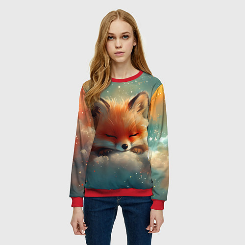 Женский свитшот Лисенок спит на облаке / 3D-Красный – фото 3