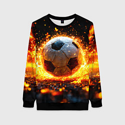 Свитшот женский Футбольный мяч в огне, цвет: 3D-черный