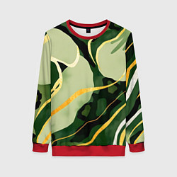 Свитшот женский Зеленый природный паттерн, цвет: 3D-красный