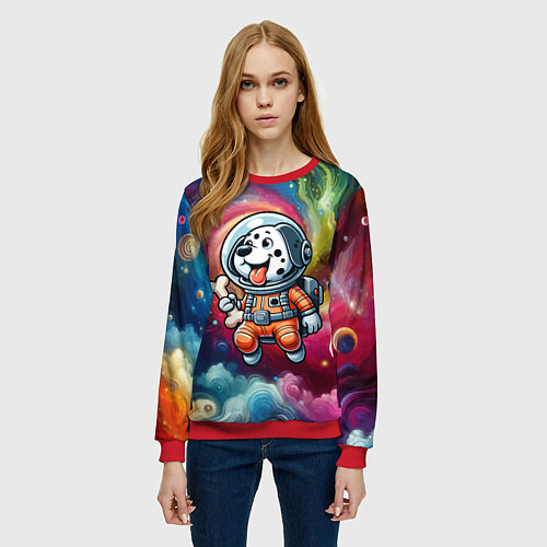 Женский свитшот Funny dalmatian puppy - ai art / 3D-Красный – фото 3