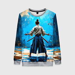 Свитшот женский Боец айкидо на синем, цвет: 3D-меланж