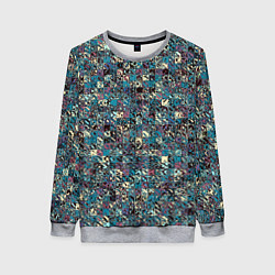 Свитшот женский Бордово-голубой квадратный паттерн, цвет: 3D-меланж