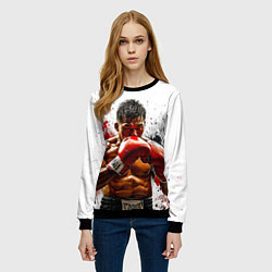 Свитшот женский Тайский боксер на белом, цвет: 3D-черный — фото 2