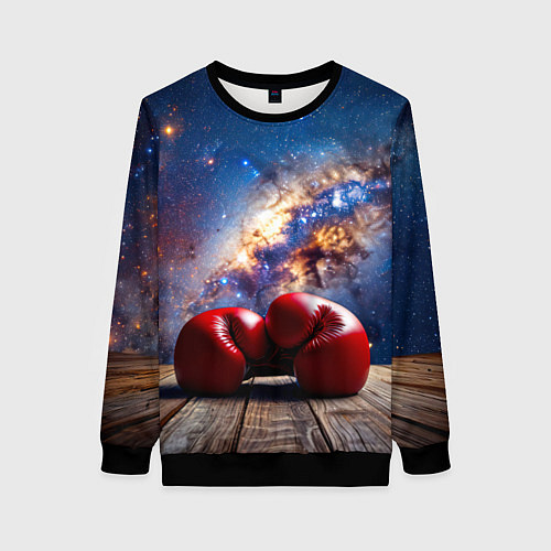 Женский свитшот Боксерские перчатки в космосе / 3D-Черный – фото 1