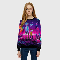 Свитшот женский Морти и Рик на планете неоновых сказочных грибов, цвет: 3D-черный — фото 2
